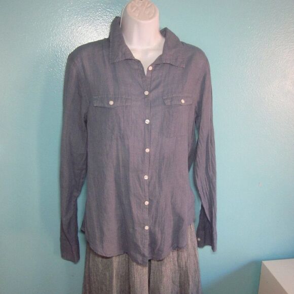 Horny Toad Womens Blue Button Up Shirt Summer Weight Size S Travel Long Sleeve - Picture 2 of 12